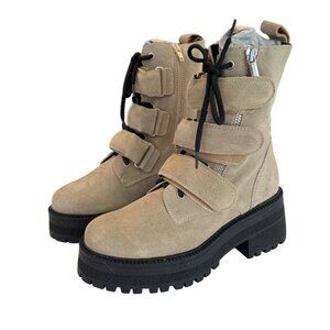 Free People Latte Beige Suede Emmett Lace Strap Up Boots Size 36/US 6 NWOB